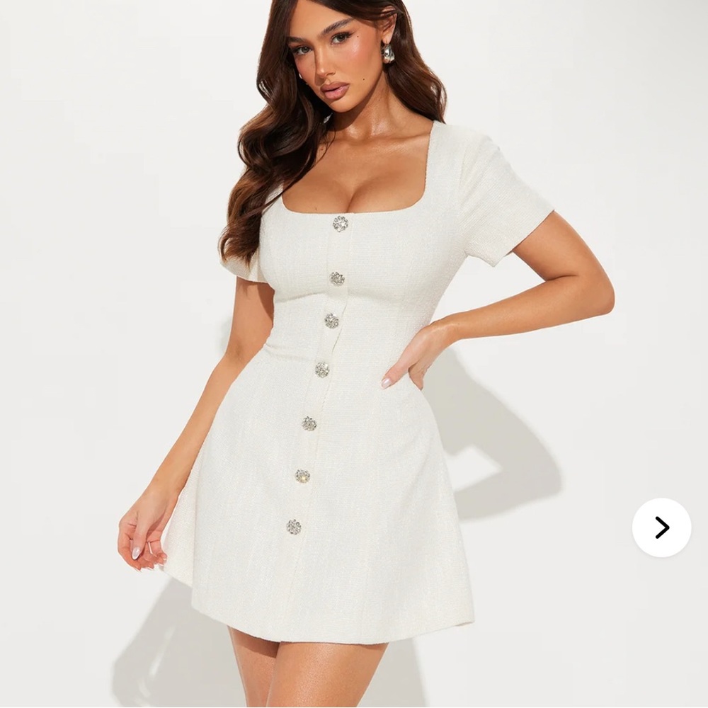 🆕 NWT Fashion Nova Alora Tweed Mini Dress - Cream - Size Medium